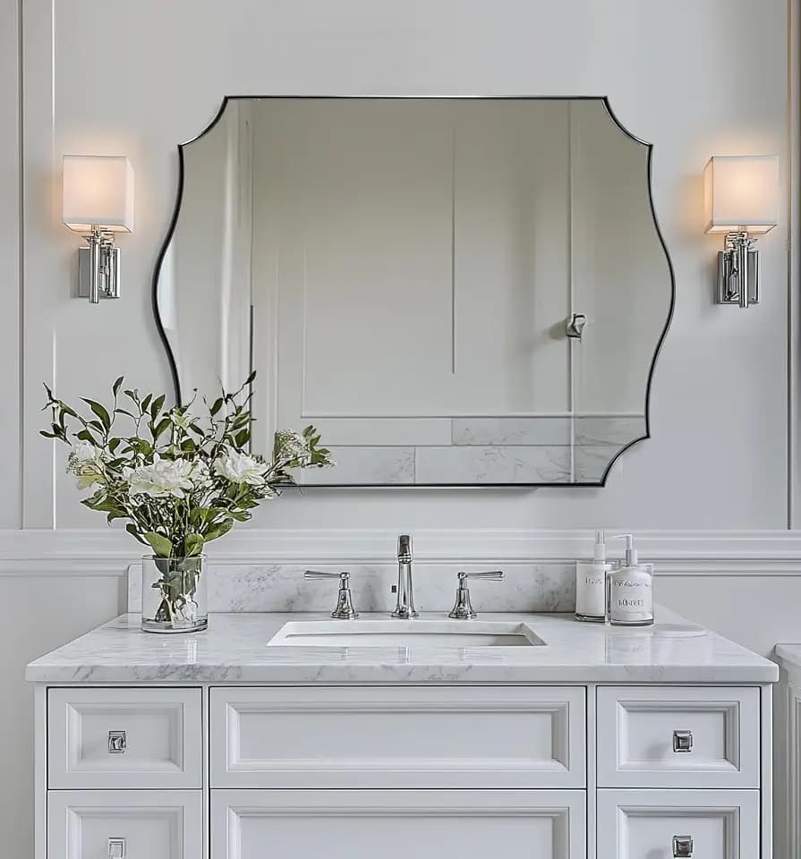 ANDY STAR Chrome Bathroom Mirror, 30x40 Inch Large Polished Chrome Mirror, Rectangle Mirror for Bathroom with Unique Wavy Design Ideal for Home Decor, Rust-Proof Stainless Steel 1” Frame