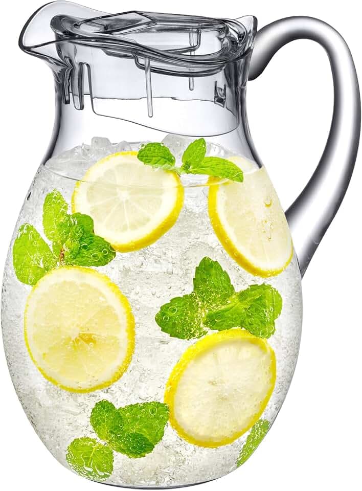 Amazing Abby Bubbly - Plastic Pitcher (64 oz, 2 Quart), Clear Water Pitcher with Lid, Fridge Jug, BPA-Free, Shatter-Proof, Great for Iced Tea, Sangria, Lemonade, Juice, Milk, and More