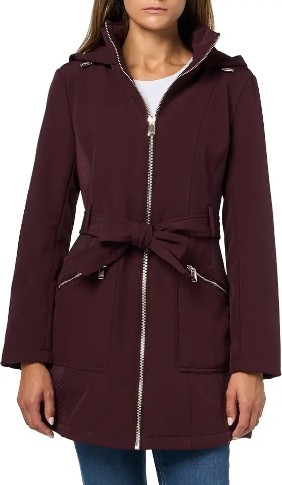 kensie Women's Outerwear Zip Front Softshell Hooded Water Resistant Jacket