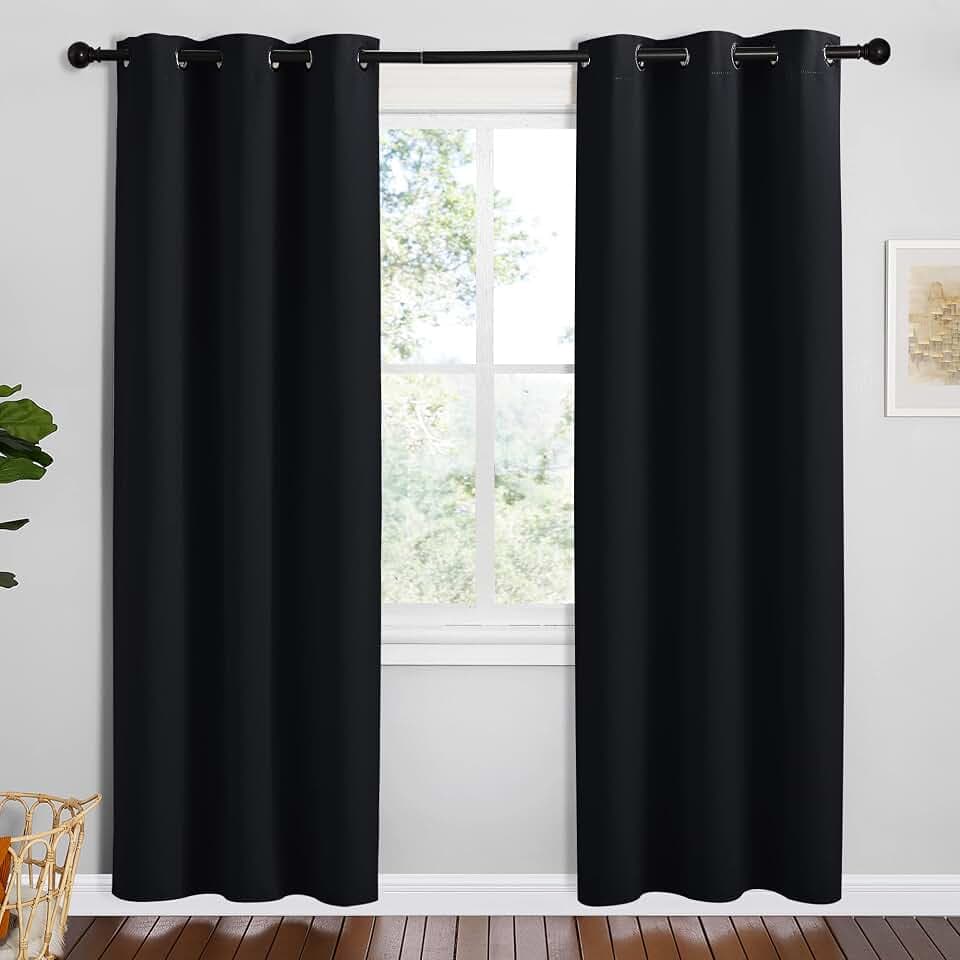 NICETOWN Bathroom Blackout Thermal Curtains, 2 Panels, 42 x 78-inch, Black