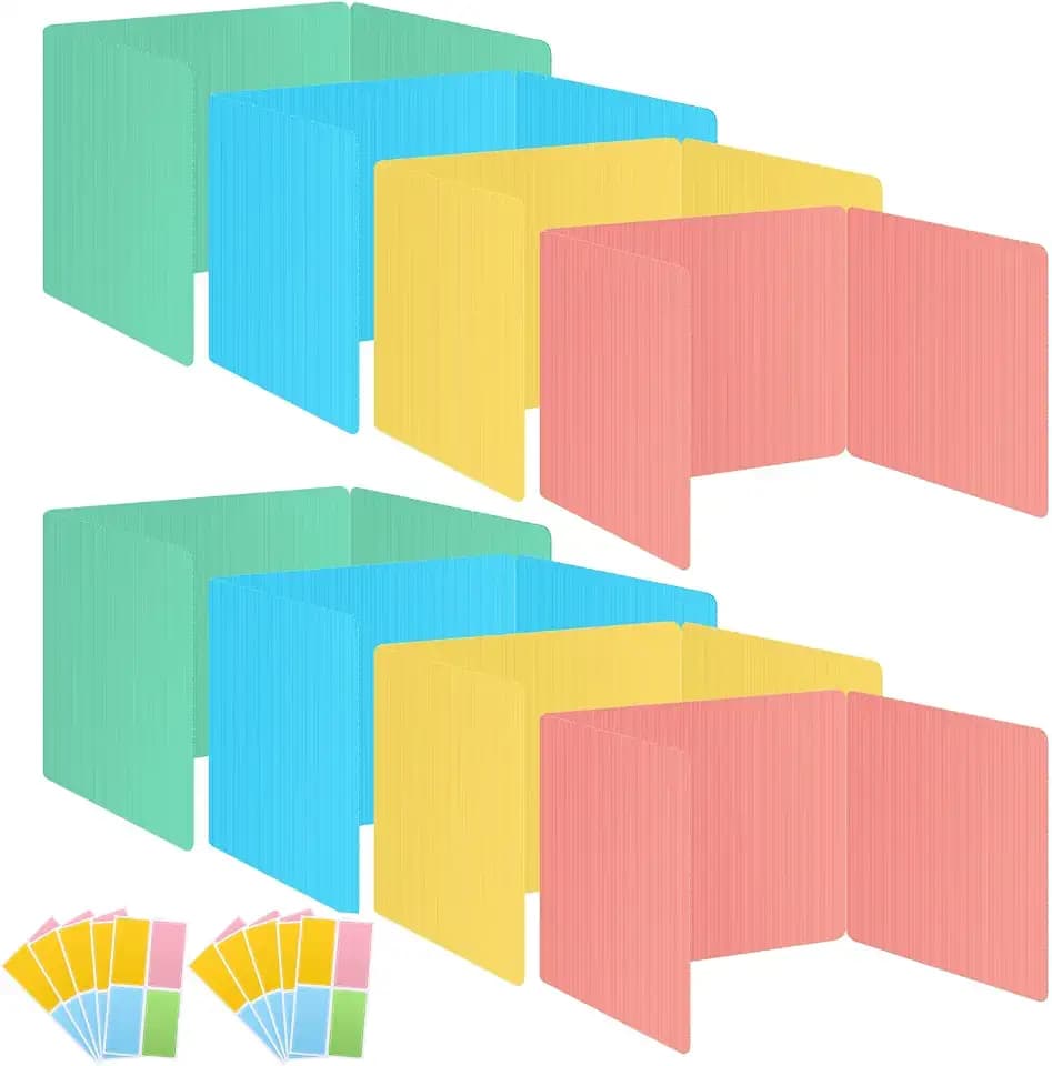 24 Pack Desk Privacy Panel Desk Divider - Pastel Colorful Testing Dividers for Classroom Supplies- Easy Clean Privacy Shields for Student Testing Desk dividers- Includes Extra Labels