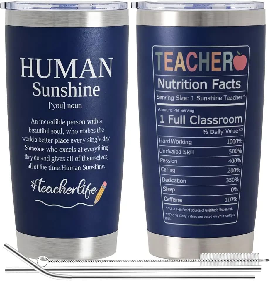 Teacher Gifts for Men - Teacher Appreciation Gifts for Men, End of Year, Birthday, Christmas or Back to School - Human Sunshine Teachers Tumbler