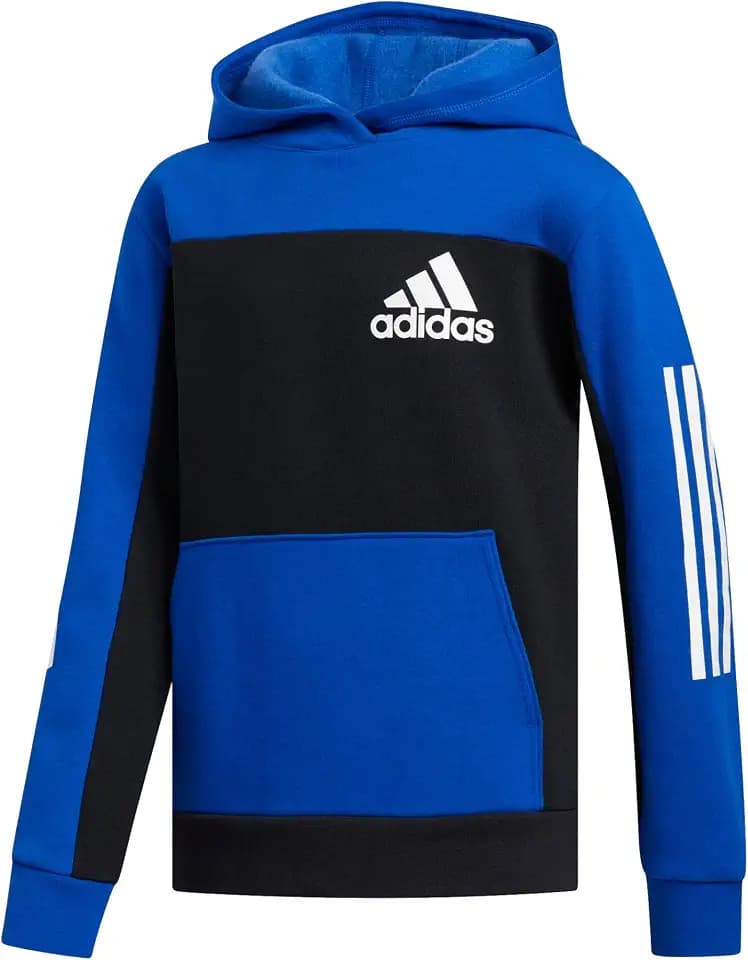 adidas Boys' Athletic Pullover Hoodie (Black Blue Colorblock, Small)