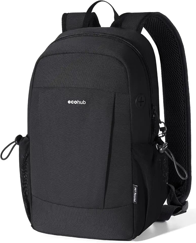 ECOHUB Mini Anti-Theft RFID Backpack for Women and Men, Water-Resistant, Lightweight Travel Daypack with iPad Sleeve, Key Holder, 9 Pockets, Daily Short Trips, Black