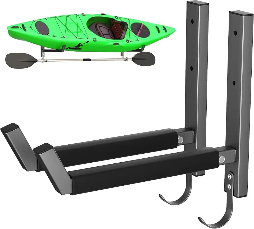 EVERHANGER Wall Mounted Kayak Storage Rack, Kayak Holder with Paddle Hooks