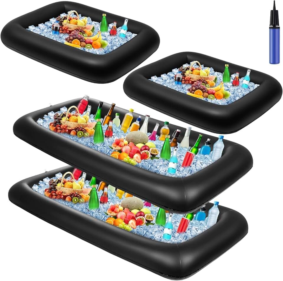 Leitee 4 Pcs Inflatable Serving Bar Drink Cooler Ice Tray for Food,Black