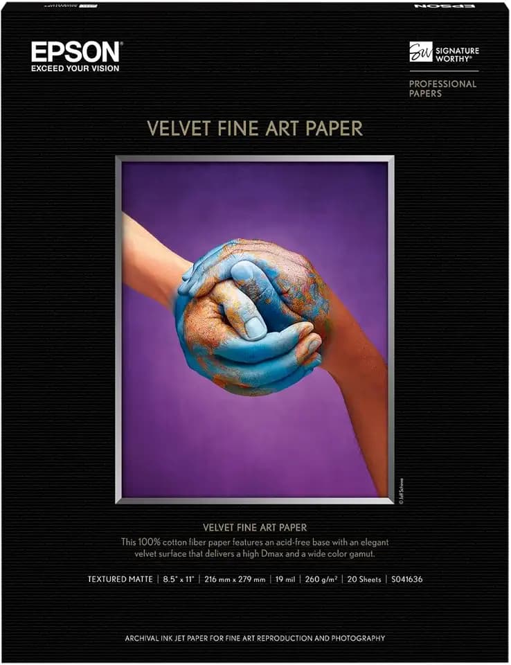 Epson Velvet Fine Art Paper (8.5x11 Inches, 20 Sheets) (S041636), White
