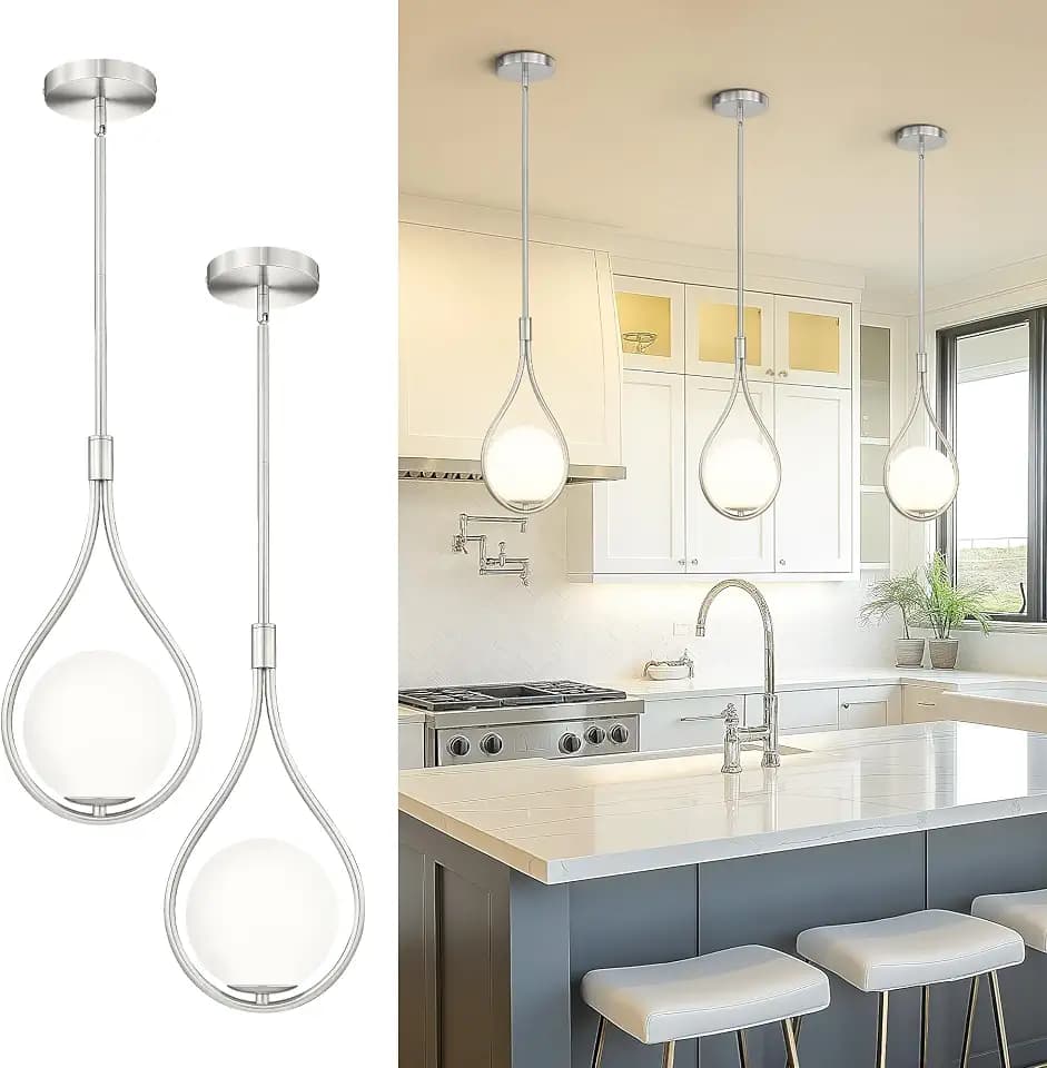 AUTELO 2 Pack 8 Inch Glass Brushed Nickel Pendant Lights Kitchen Island, G9