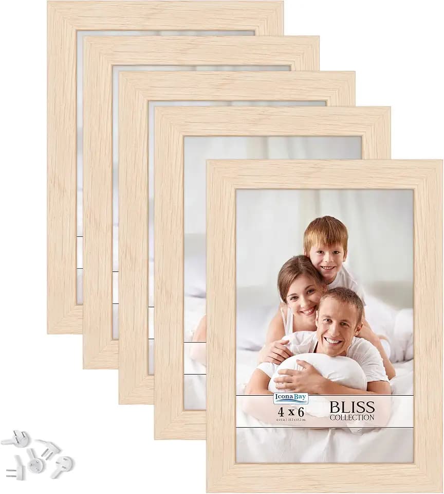 4x6 Picture Frames, Light Oak, 5 Pack, Modern Engineered Wood, Bliss