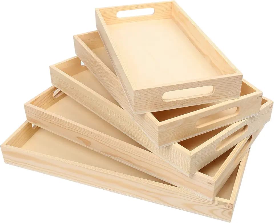 LotFancy Wooden Nested Serving Trays, Set of 5, for Craft and Decor