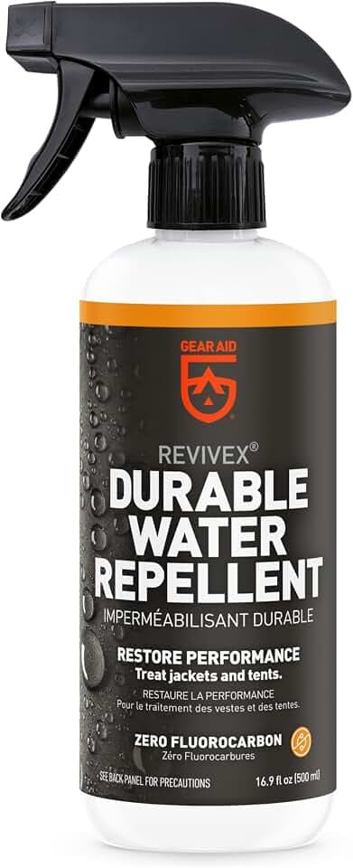 GEAR AID Revivex Durable Water Repellent (DWR) Spray for Waterproof Jackets, Rain Gear, Gore-TEX, Tents & Camping Gear – Restore Waterproofing & Breathability, Various Sizes