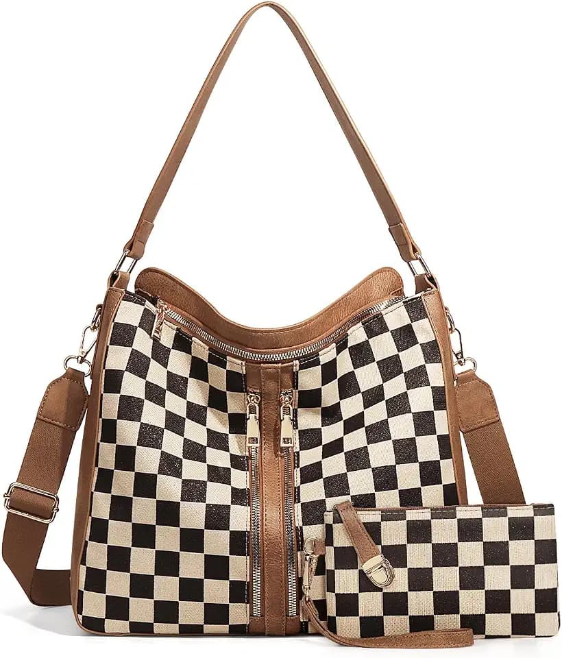 Checkered Purse Hobo Handbags for Women Checkered Crossbody Bags Plaid Shoulder Bag Tote Purse for Daily