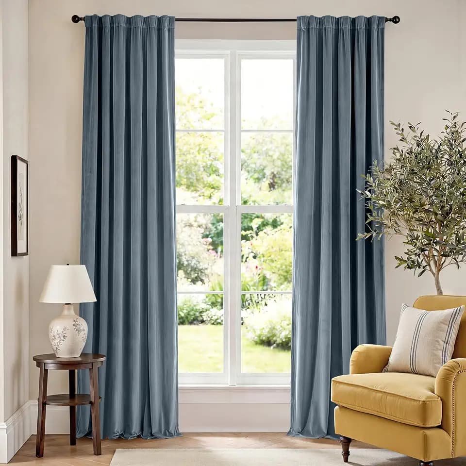 Lazzzy Blackout Dark Slate Velvet Curtains Rod Pocket 52×90 Inch 2 Panels