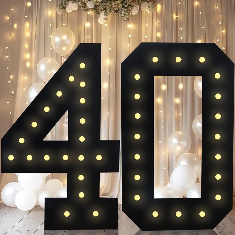 4FT Marquee Light Up Numbers 40, Easy to Assemble Black Marquee Number