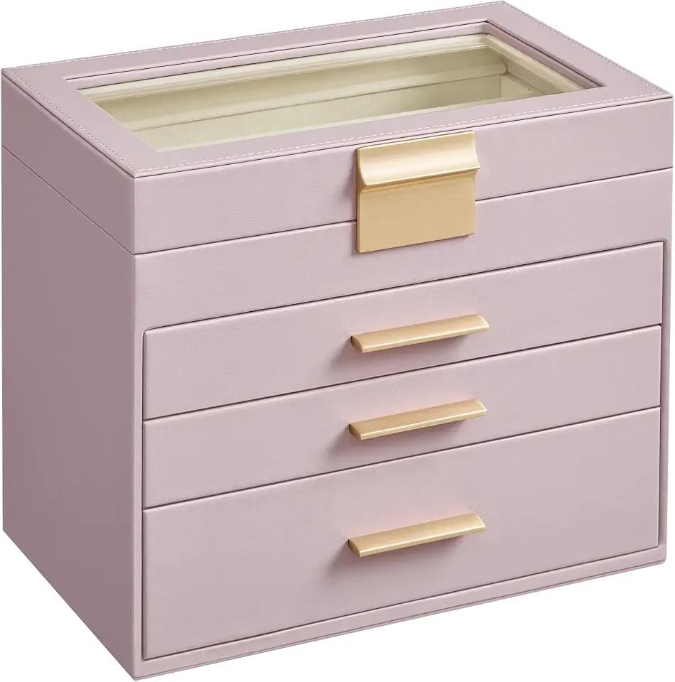 SONGMICS Jewelry Box Organizer, 4-Layer Storage with 3 Drawers, Glass Lid