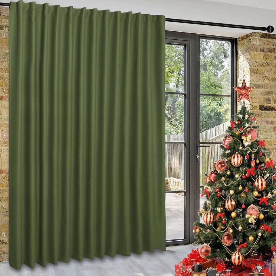 DWCN Room Divider Curtain - Patio Sliding Door Curtains, Extra Wide Blackout Curtains with Back Tab & Rod Pocket for Living Room and Bedroom Partition, 80 x 84 Inches Olive Green