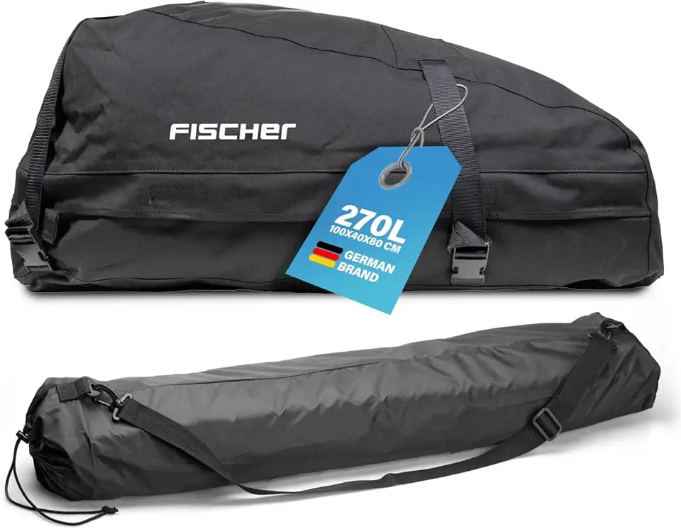 FISCHER Faltbare, hochstabile, wasserabweisende Dachbox 270 Liter, mit Aufbewahrungstasche