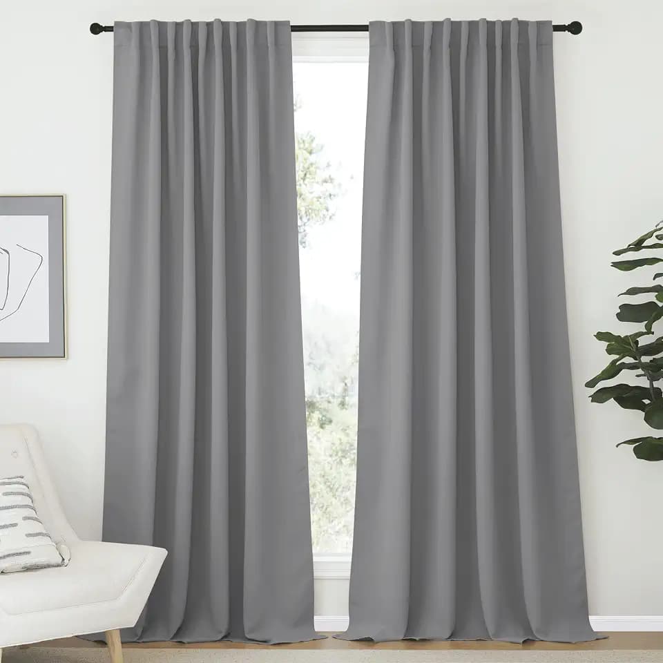 NICETOWN Blackout Curtain Panels Window Draperies - (Silver Grey Color) 70x108 inch, 2 Pieces, Insulating Room Darkening Blackout Drapes for Bedroom