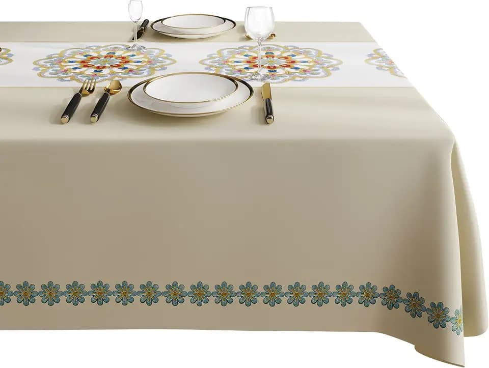 Rectangle Table Cloth,100% Waterproof Tablecloth Oil Proof Spill Proof Vinyl Table Cloth, Wipe Clean Plastic Table Cover for Dining, Camping, Indoor and Outdoor 52" x 70",Flower-Beige