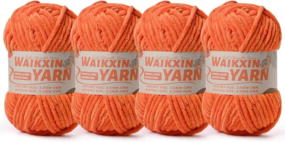 (4 Orange) 4 Pack Super Soft Fuzzy Chenille Chunky Yarn for Crocheting, 400g (350yds) Velvet Fluffy Amigurumi Yarn for Hand Knitting Baby Blankets Weaving Craft