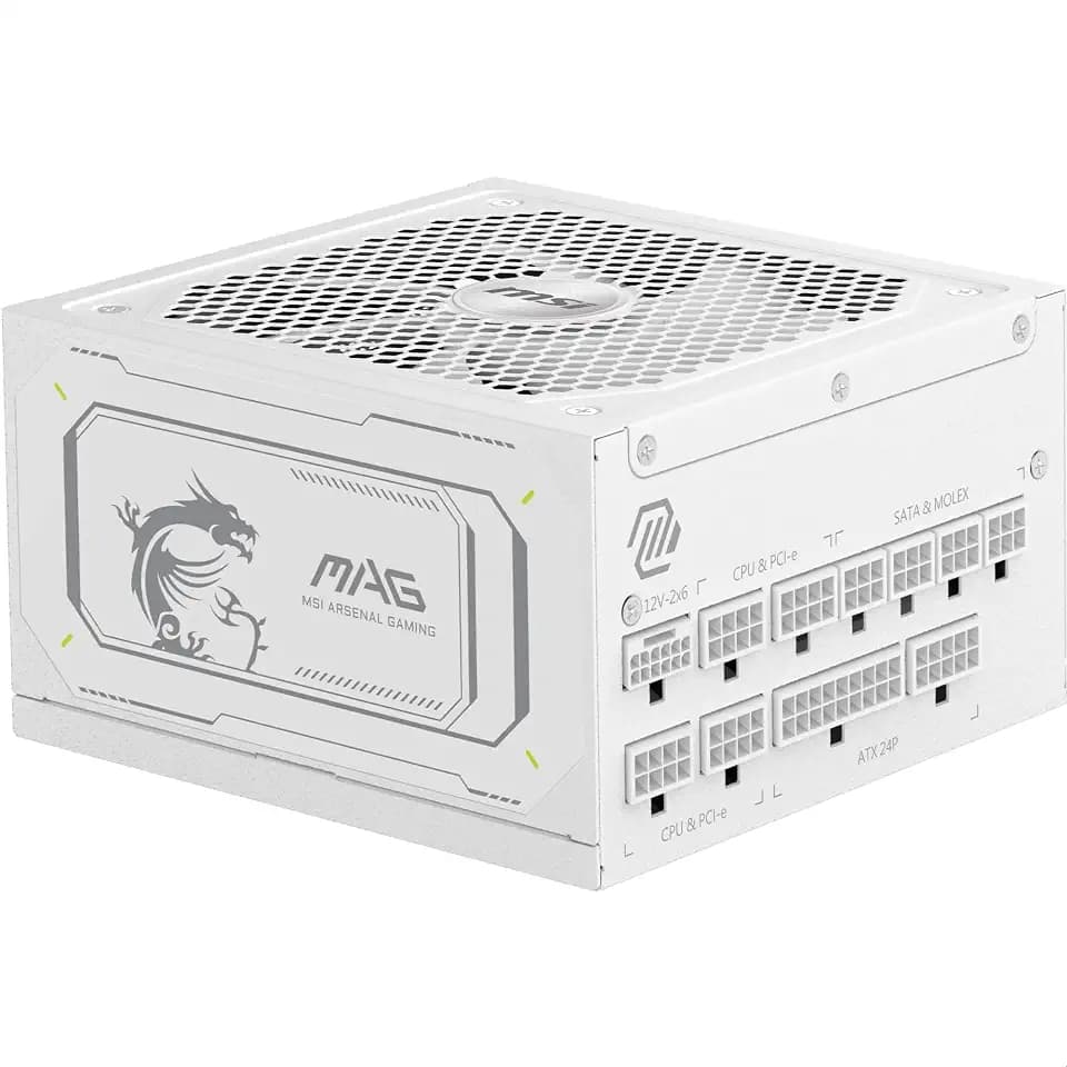 MSI MAG A1000GL PCIE5 White Netzteil, 1000 W, 80 Plus Gold, ATX 3.1, PCIe 5.1 GPU-Unterstützung, ATX-Netzteil, Modular, weiße Kabel
