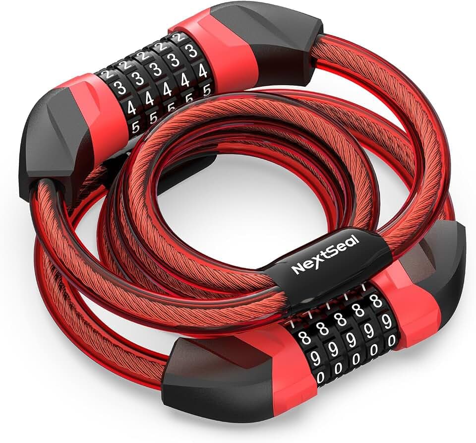 Scooter Lock, Bike Lock, 12 mm 5-Digit Combination Dual Cable Lock