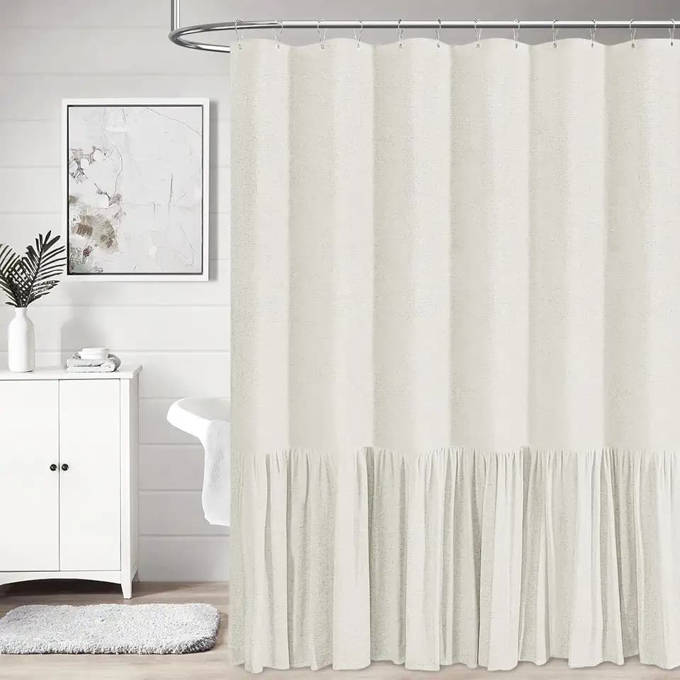 BTTN Stall Linen Ruffle Farmhouse Cloth Shower Curtain, 36x72, Natural