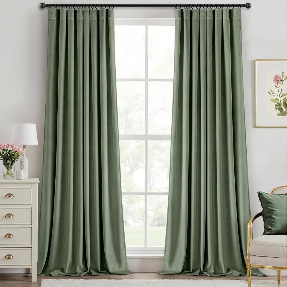 ANRODUO Sage Green Velvet Curtains 84 Inch Length 2 Panels for Bedroom