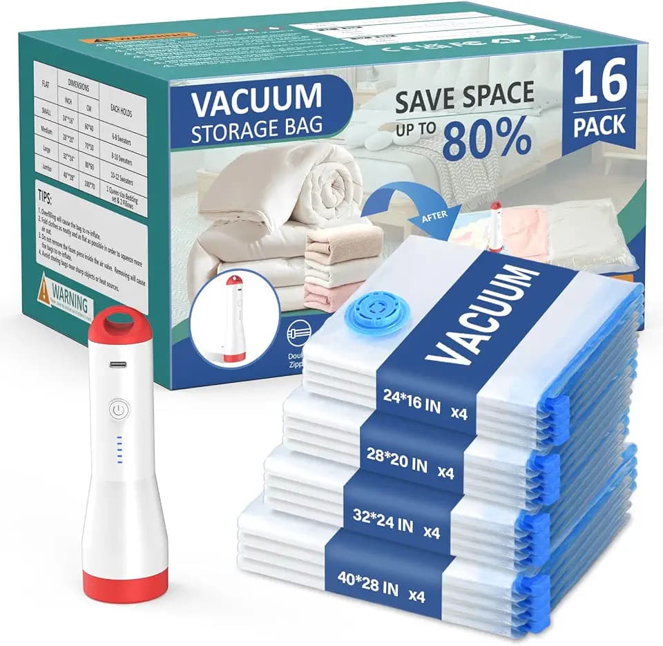 Vacuum Storage Bags Cothes with Electric Pump, Travel Packing,16Pcs