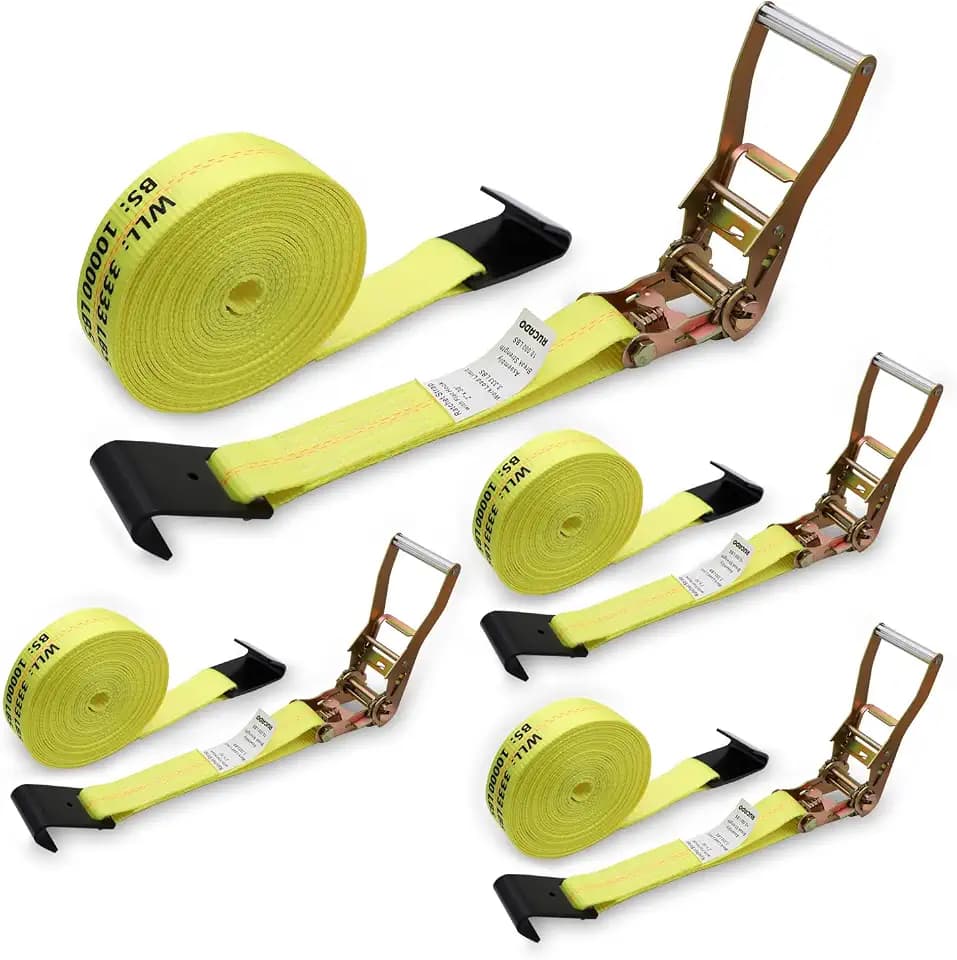 4-Pack 2" x30' Ratchet Straps Flat Hooks, 10000 lbs Break Strength
