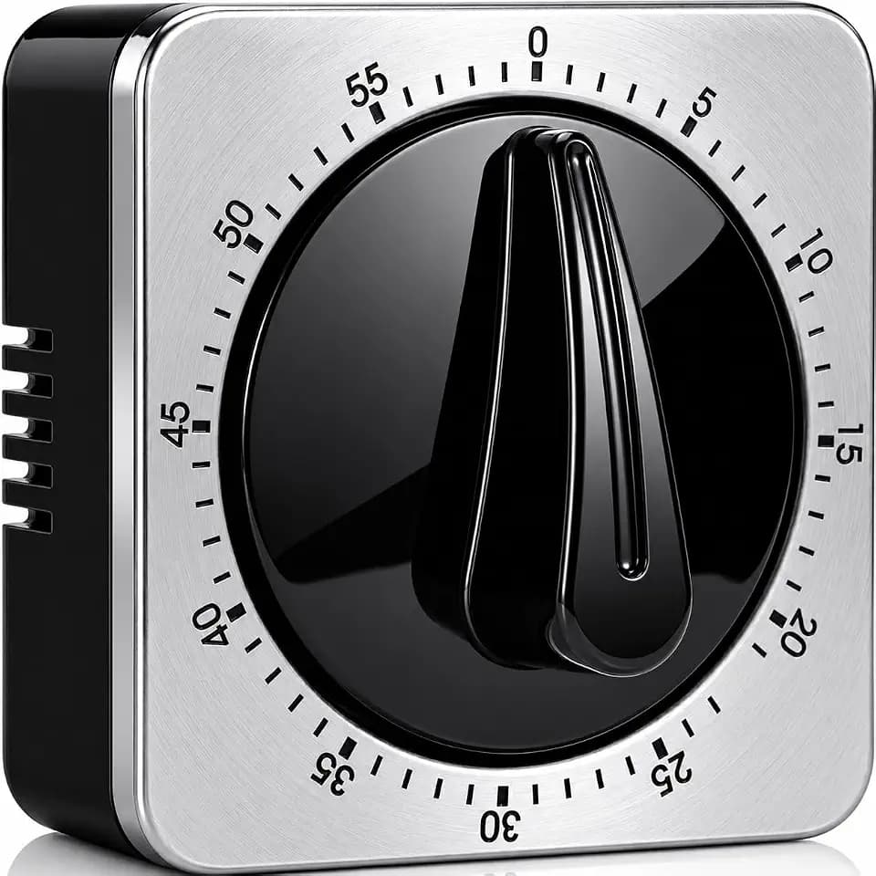 Kitchen Timers for Cooking, Chef Cooking Timer Clock with Loud Alarm - 100% Mechanical Desk Timer - No Batteries Required - Magnetic Backing, Exquisite Stainless Steel Body - Countdown Reminder