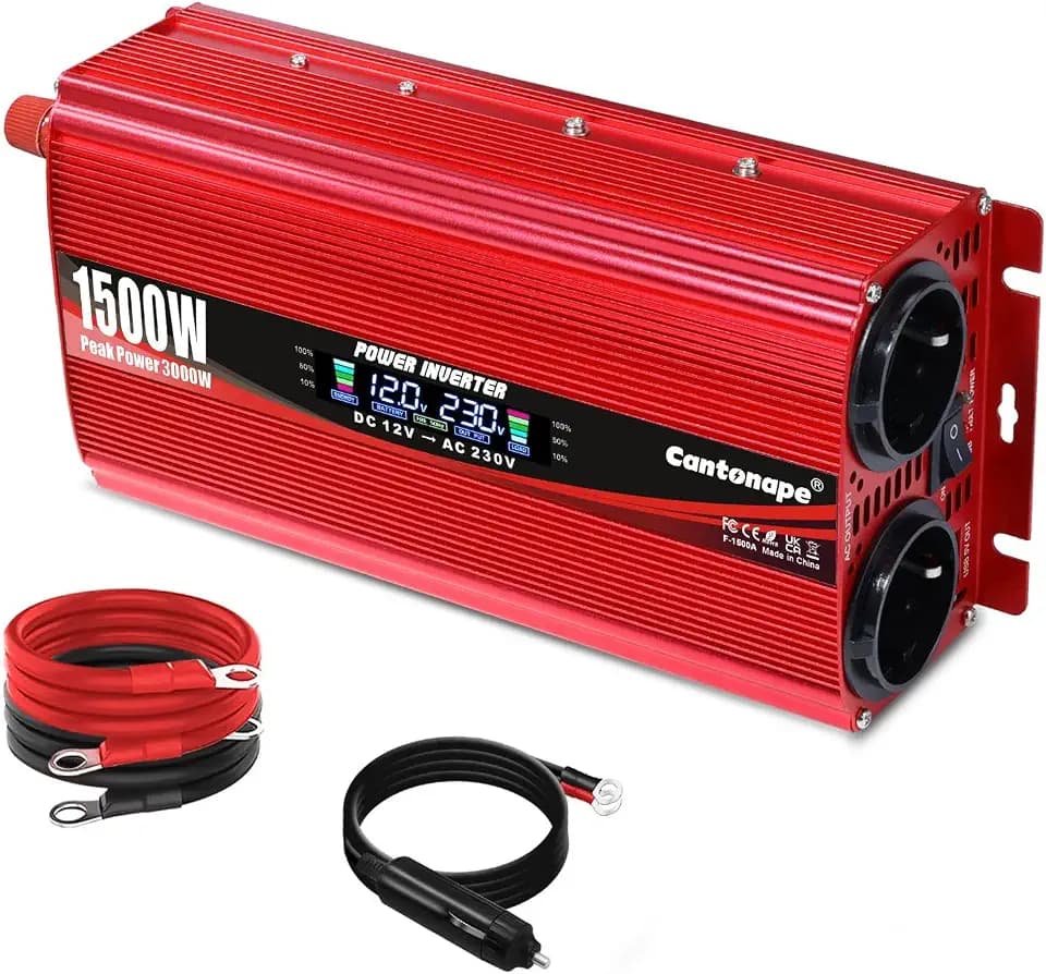 Cantonape Spannungswandler 12V 230V 1500W/3000W KFZ Wechselrichter Power Solar Inverter DC-AC 12V Steckdose Umwandler