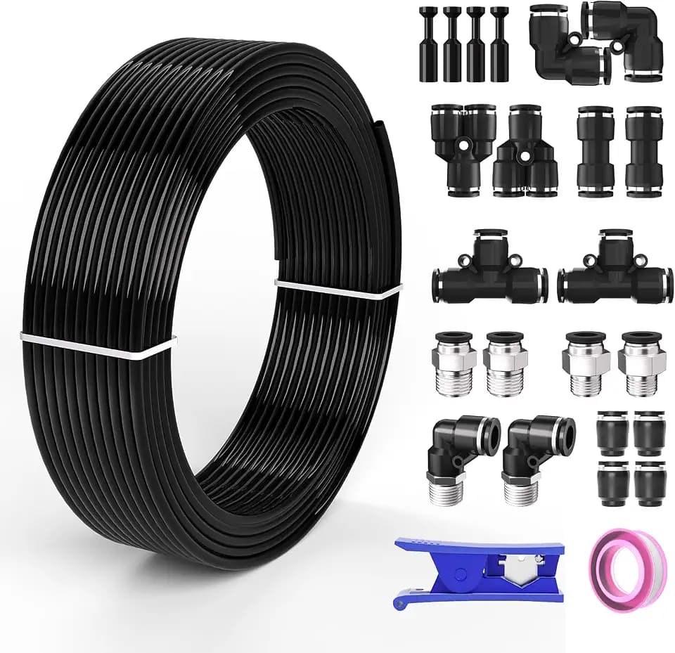1/4 OD Inch Air Line Hose Tubing Kit Poly Airline Black