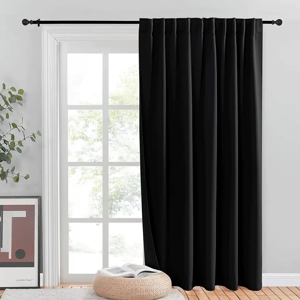 NICETOWN Blackout Curtain for Sliding Door, Heavy-Duty Patio Door Curtains, Thermal Insulated Wide Drapes/Draperies for Dining Cabin Room Divider Balcony Room (Black, 80 by 84, Single Panel)