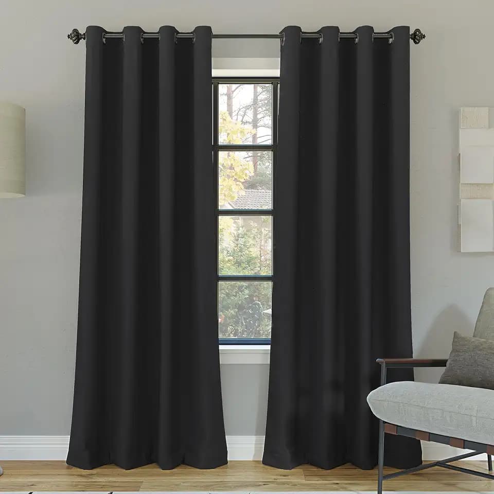 Sun Zero Nordic 2-Pack Theater Grade Noise Reducing Extreme 100% Blackout Grommet Curtain Panel Pair, 52" x 84, Coal Gray