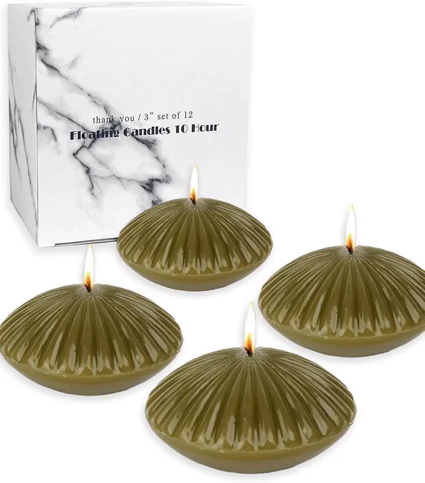 12 Pack Olive Floating Candles 3 Inch,Unscented Classic for Weddings,Parties,Special Occasions and Home Decorations