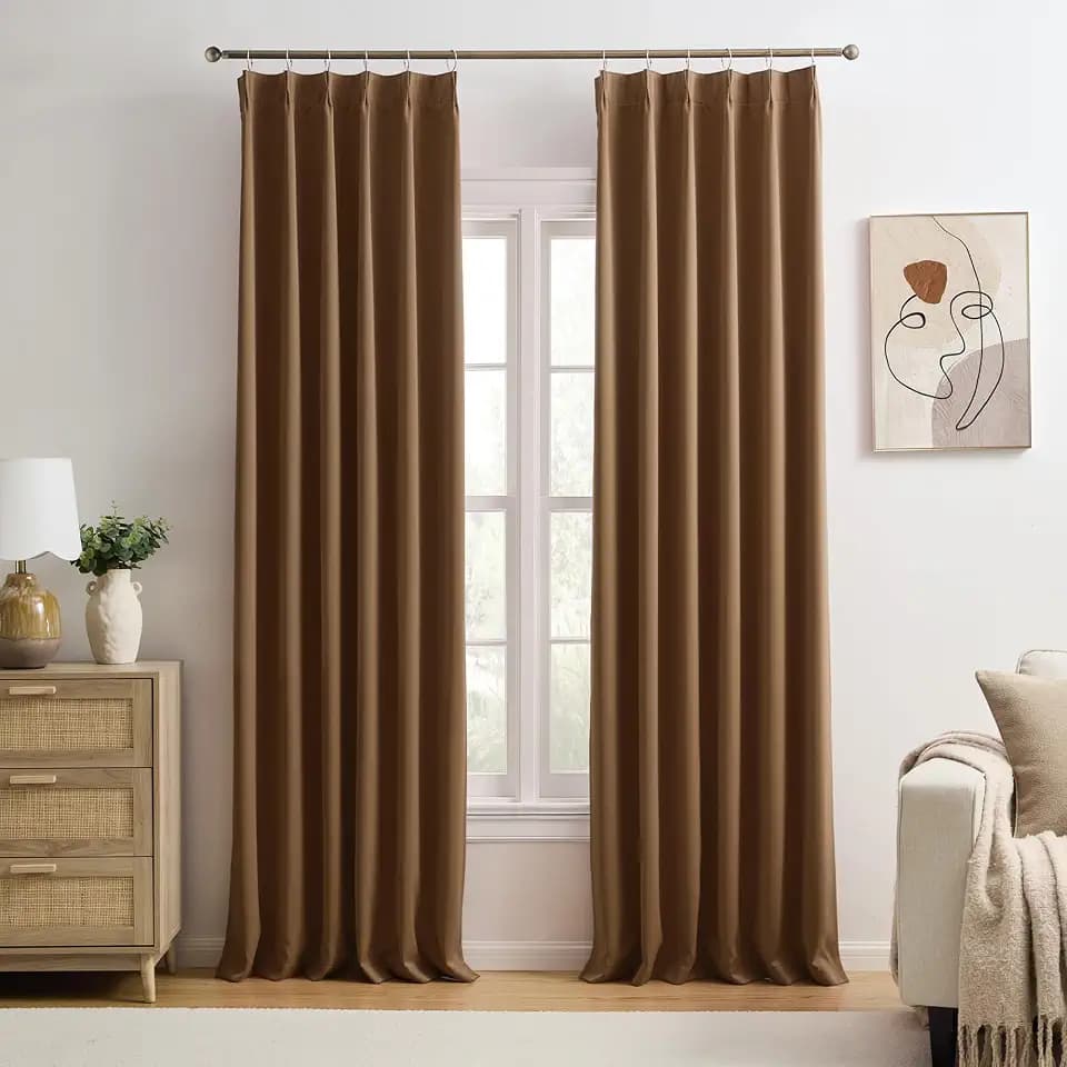 KEQIAOSUOCAI Cappuccino Brown Mocha Curtains 40x102 Inches Long 2 Panels Set, Pinch Pleated Blackout Room Darkening Curtain for Living Room,Window Draperies with Hooks