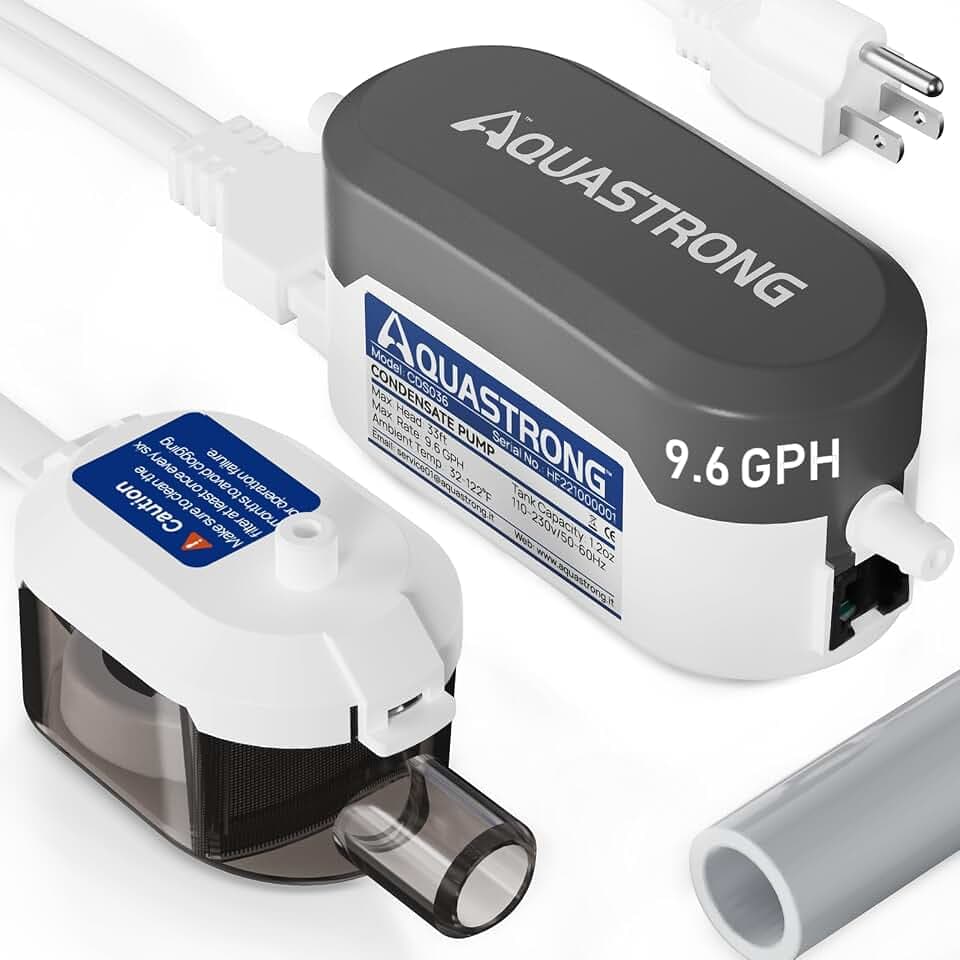 Aquastrong Mini Split HVAC Condensate Pump, 9.6 GPH, 115V/230V, Automatic Safety Switch, 33 FT Lift AC Condensate Removal for Air Conditioner, Furnace, Dehumidifier, 3.3' Power Cord