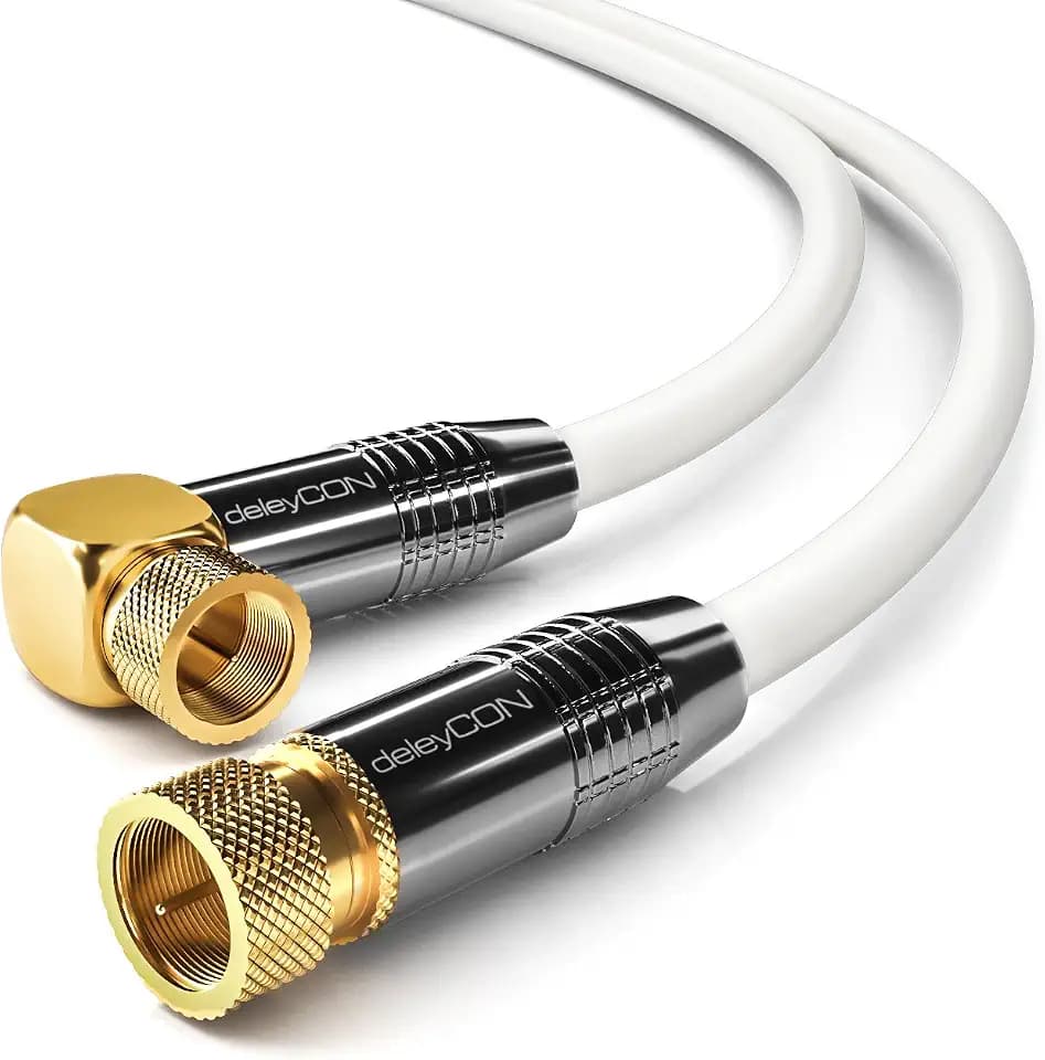 deleyCON 7,5m SAT Antennenkabel Koaxialkabel 90° F-Stecker 4K - Weiß