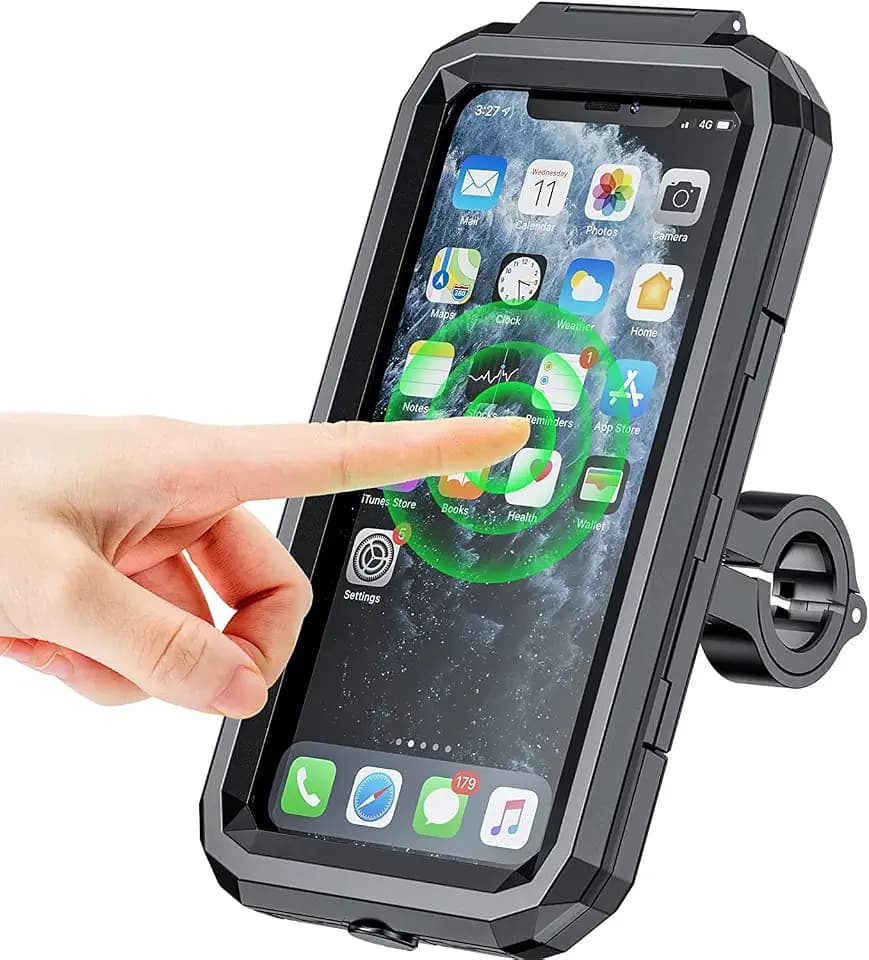Kewig Fahrrad-Handyhalterung, wasserdicht, Motorrad-Handyhalterung mit Lenkerhalterung aus Aluminiumlegierung und Touchscreen, 360 Grad drehbar, geeignet für 11,9 cm - 16,3 cm (4,7-6,3 Zoll) Handys