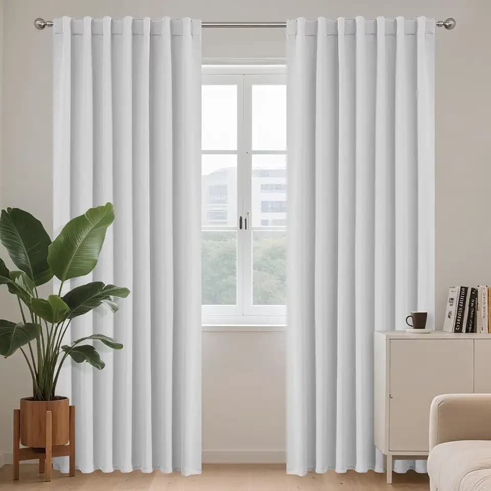 Joydeco 96 Inch 60% Blackout White Curtains 2 Panels,Elegant Soft Sheer Curtains for Bedroom,Thermal Insulated Black Out Drapes for Living Room,Rod Pocket Back Tab Drapes(W37 x L96 Inch,Greyish White)