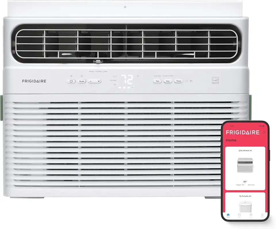 Frigidaire 115V 12000 BTU Smart Inverter Window Air Conditioner with Dehumidifier, Fan, Wi-Fi & Remote Control, Quiet Energy Efficient AC Unit for Home Cooling, Cools Large Rooms Up To 550 Sq Ft