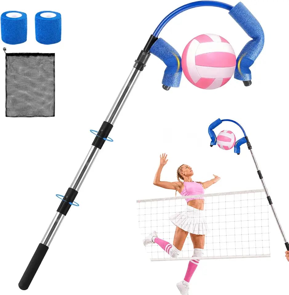 Caulimo Volleyball Spike Trainer (No Ball Included): Adjustable Volleyball Training Equipment - Volleyball Hitting Trainer with Anti-Slip Foam Head for Indoor & Outdoor Practice