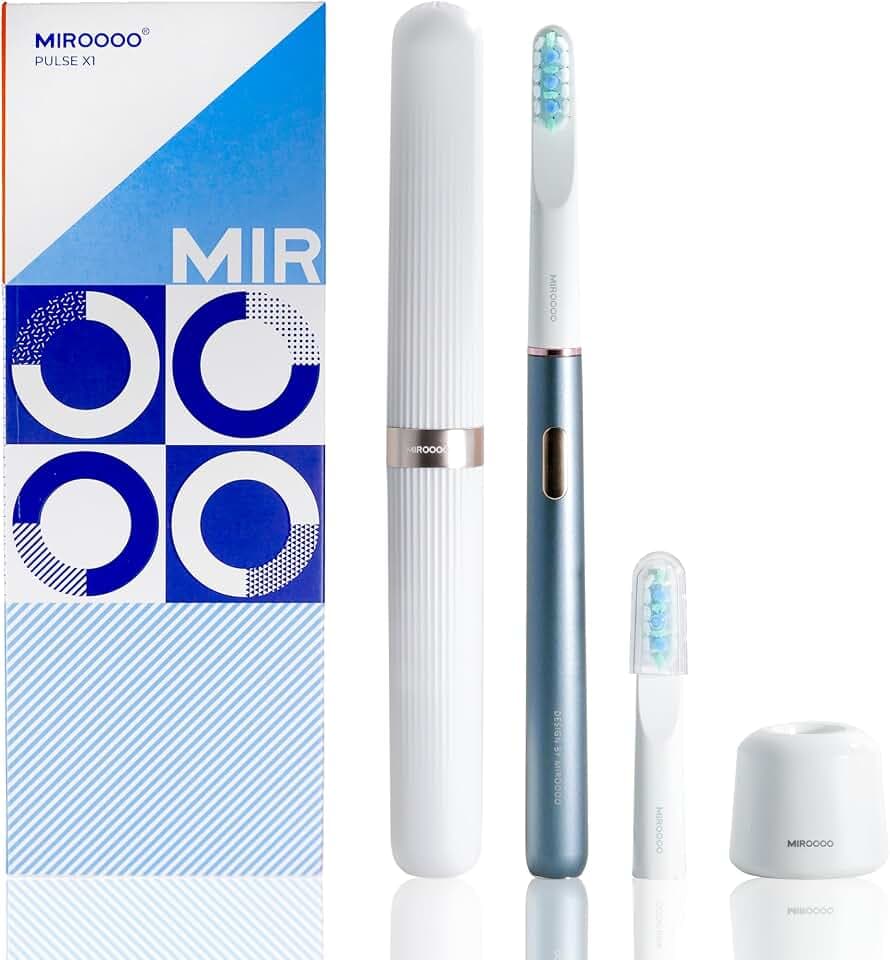 MIROOOO PULSE X1 Schallzahnbürste - elektrische Zahnbürste - für Erwachsene und Kinder - mit Ladestation, USB-Kabel, extra Bürstenkopf & Travelcase - lange Akkulaufzeit - Grau