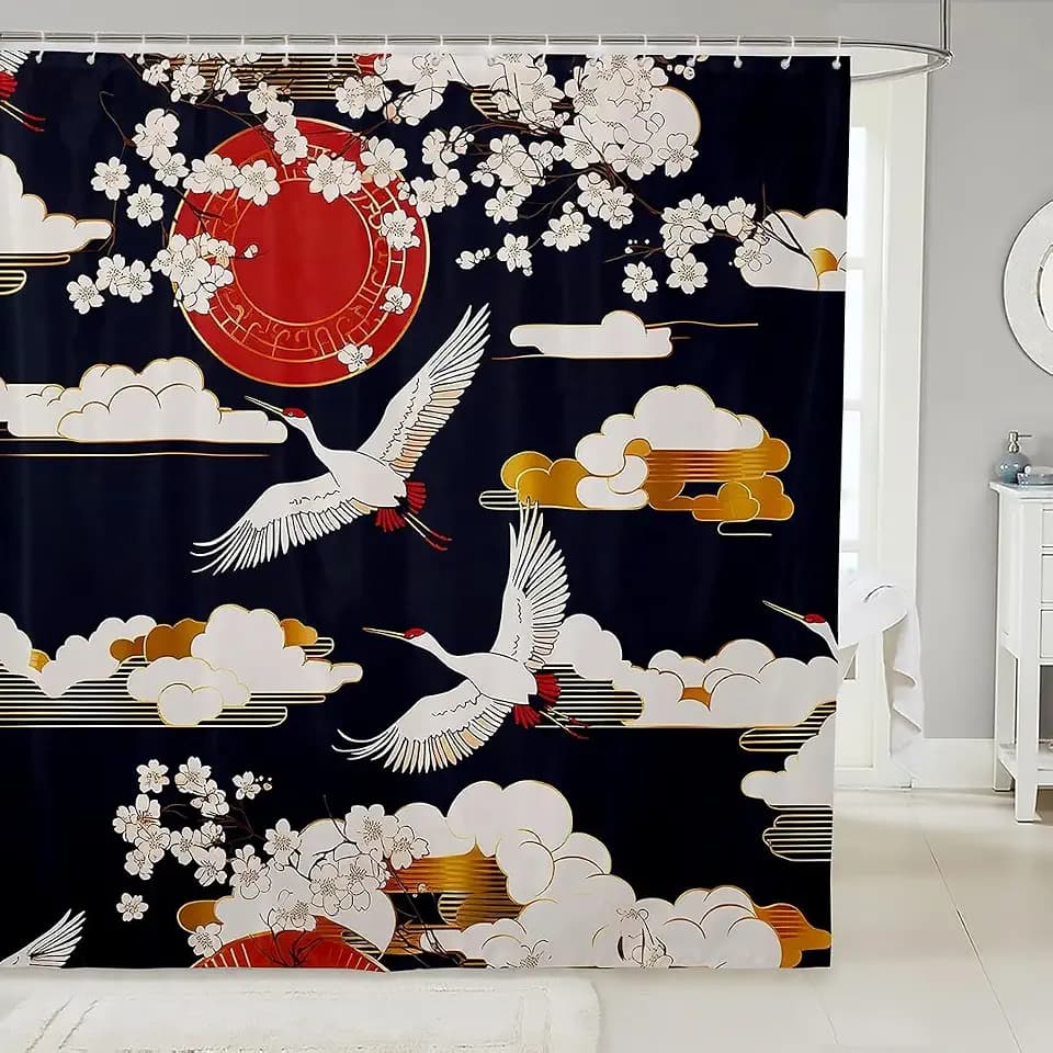 Feelyou Japanese Crane Shower Curtain for Bathroom Decor 72"x72"