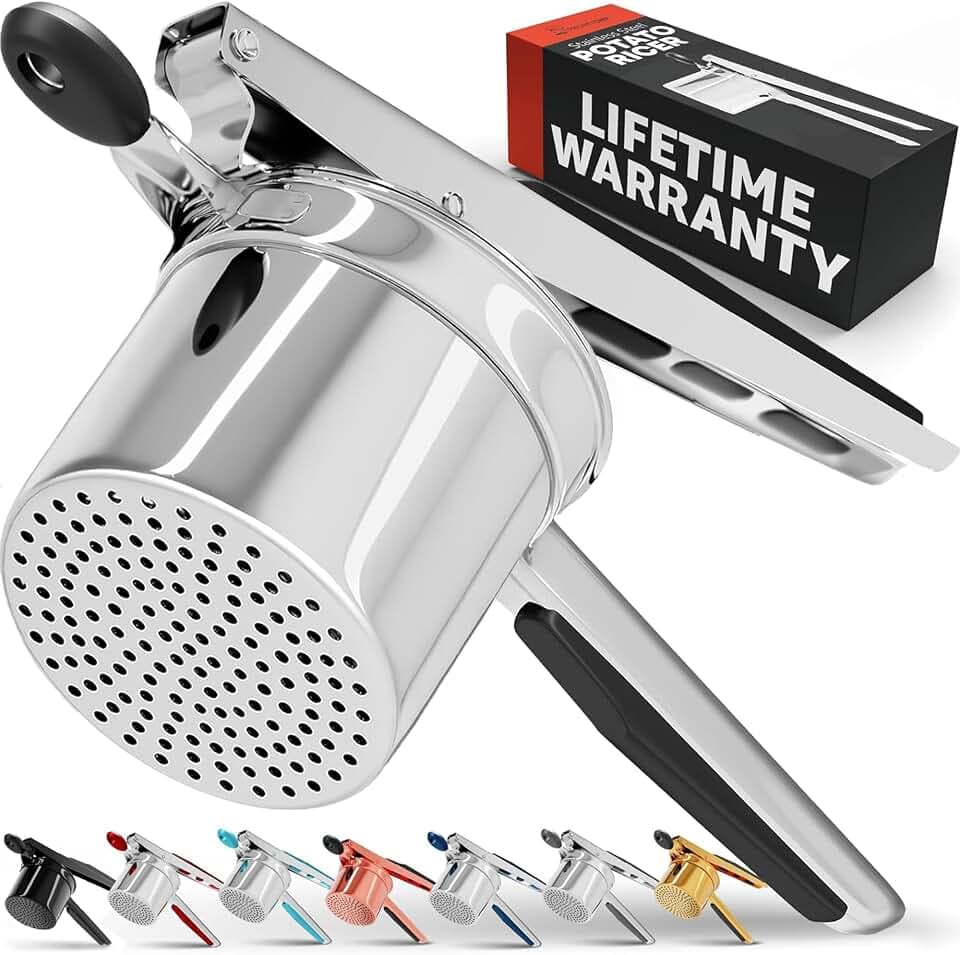 PriorityChef Large 15oz Potato Ricer, Heavy Duty Stainless Steel Potato Masher and Ricer Kitchen Tool, Press and Mash Kitchen Gadget For Perfect Mashed Potatoes - Everytime