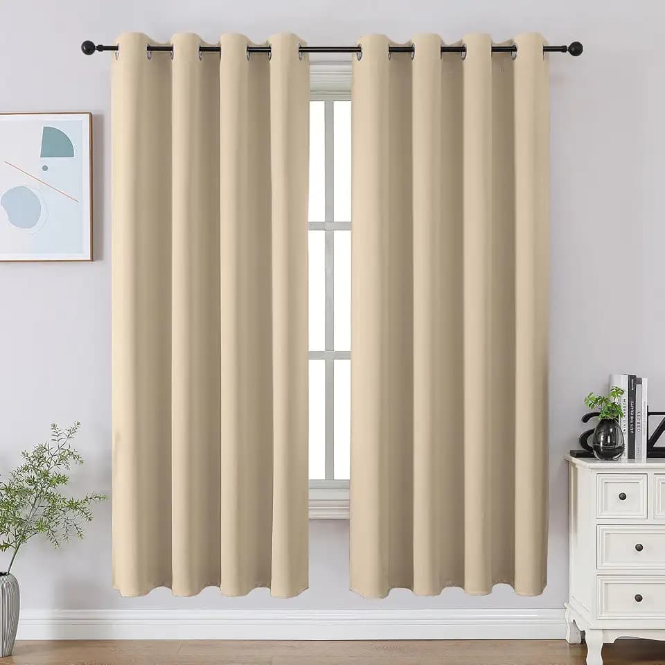 CUCRAF Light Beige Blackout Curtains 63 inch Length 2 Panels Set, Room Darkening Drapes for Living Room Bedroom, Thermal Insulated Light Blocking Grommet Window Curtain (W52 x L63 Inch)