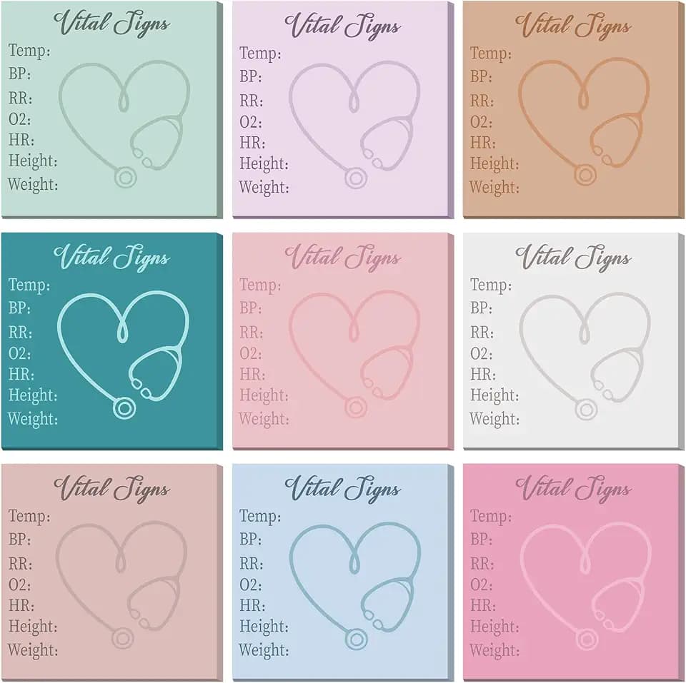 9 Pcs Vital Signs Sticky Notes Cute Self Stick Notepads Easy to Post Desk Supplies Office Decor for Nurse Appreciation Week Doctor CNA Grad Accessories Women Birthday Coworker Gifts