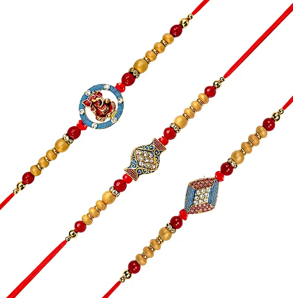 Pack of 3 Multicolor Designer Charms Rakhi Set for Brothers (Raksha Bandhan & Bhaidooj), Gift for Brothers (Designer Tulsi Beads Rakhi)