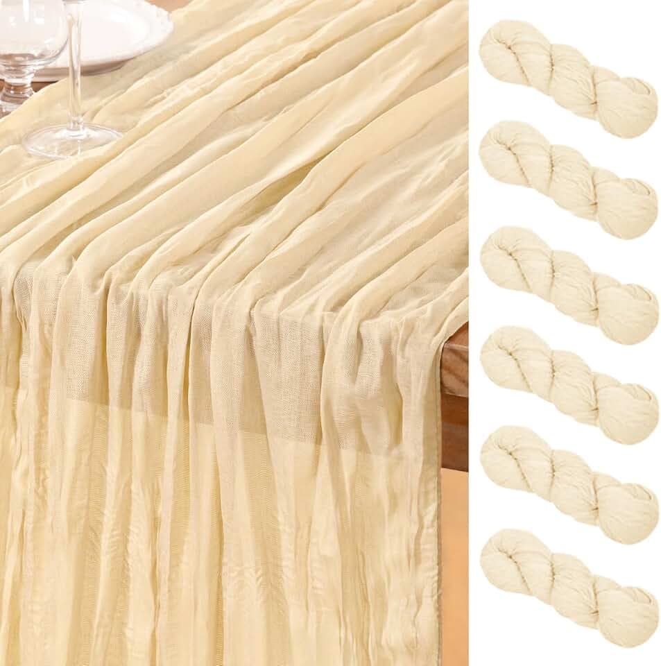 DeZerlor Beige Cheesecloth Table Runners 6 Pack Summer Boho Runners